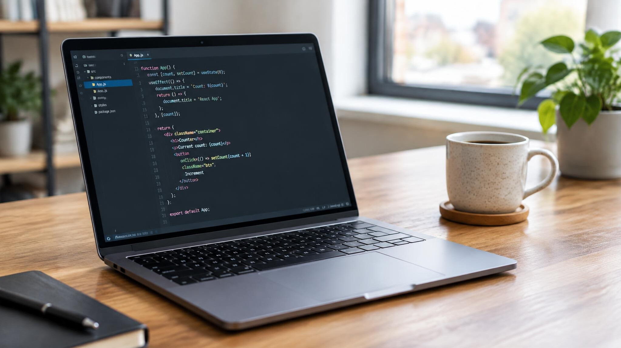 Laptop with source code on a desk