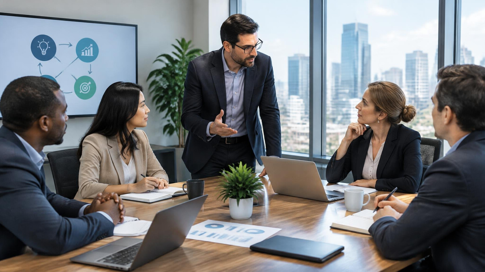 corporate team discussing strategy